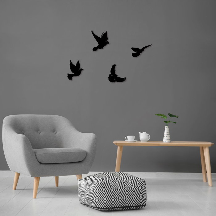 Wallity Pigeons - 293 Escultura de pared de metal negra
